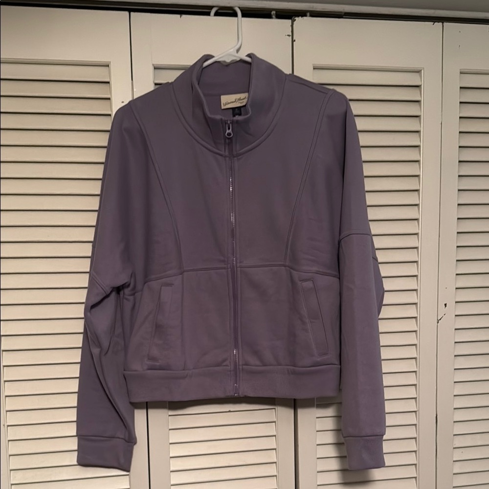 NWT! Purple Bomber-fit Sweatshirt with Stand-up Collar and Relaxed Fit